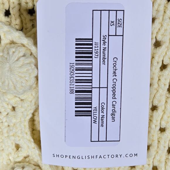 English Factory Cardigan Womens XSmall Pastel Yellow Crochet Cropped Scalloped - Picture 5 of 12